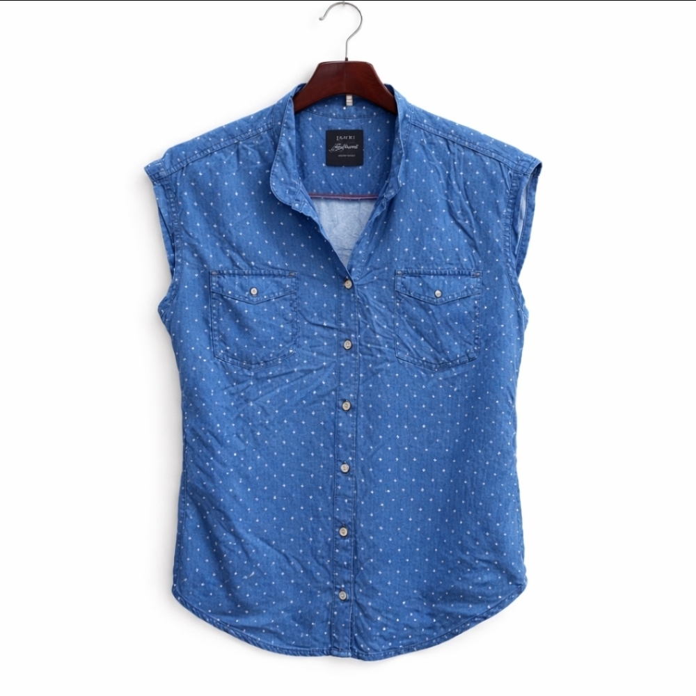 Jach's Girlfriend Blue Tulip Trendy Denimlook Blouse Sz Lg
